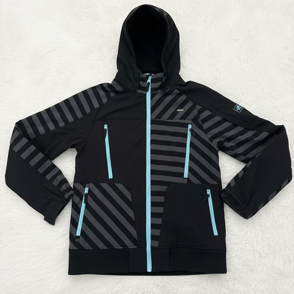 Empyre Clothing Women's Black Striped Hooded Softshell Jacket - Size L
 b84